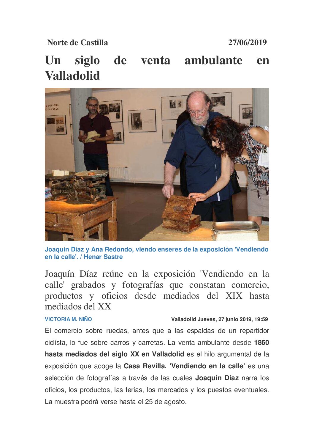NORTE DE CASTILLA – UN SIGLO DE VENTA AMBULANTE EN VALLADOLID