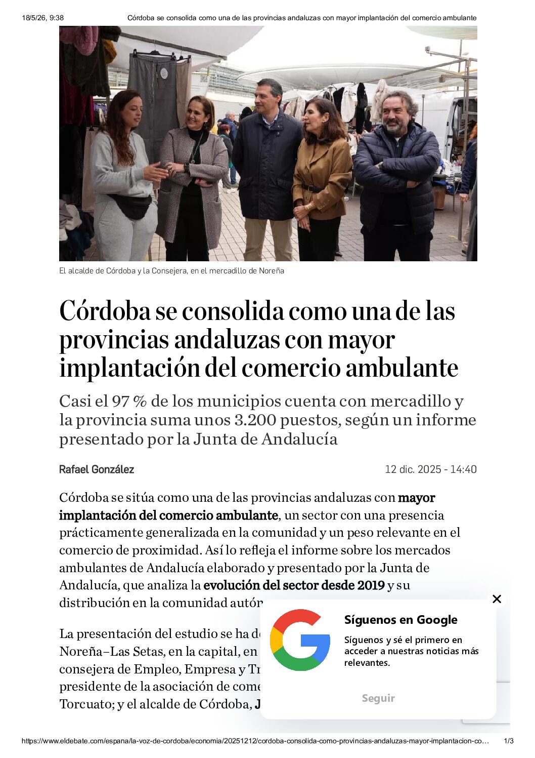 CÓRDOBA SE CONSOLIDA COMO UNA DE LAS PROVINCIAS ANDALUZAS CON MAYOR IMPLANTACIÓN DEL COMERCIO AMBULANTE