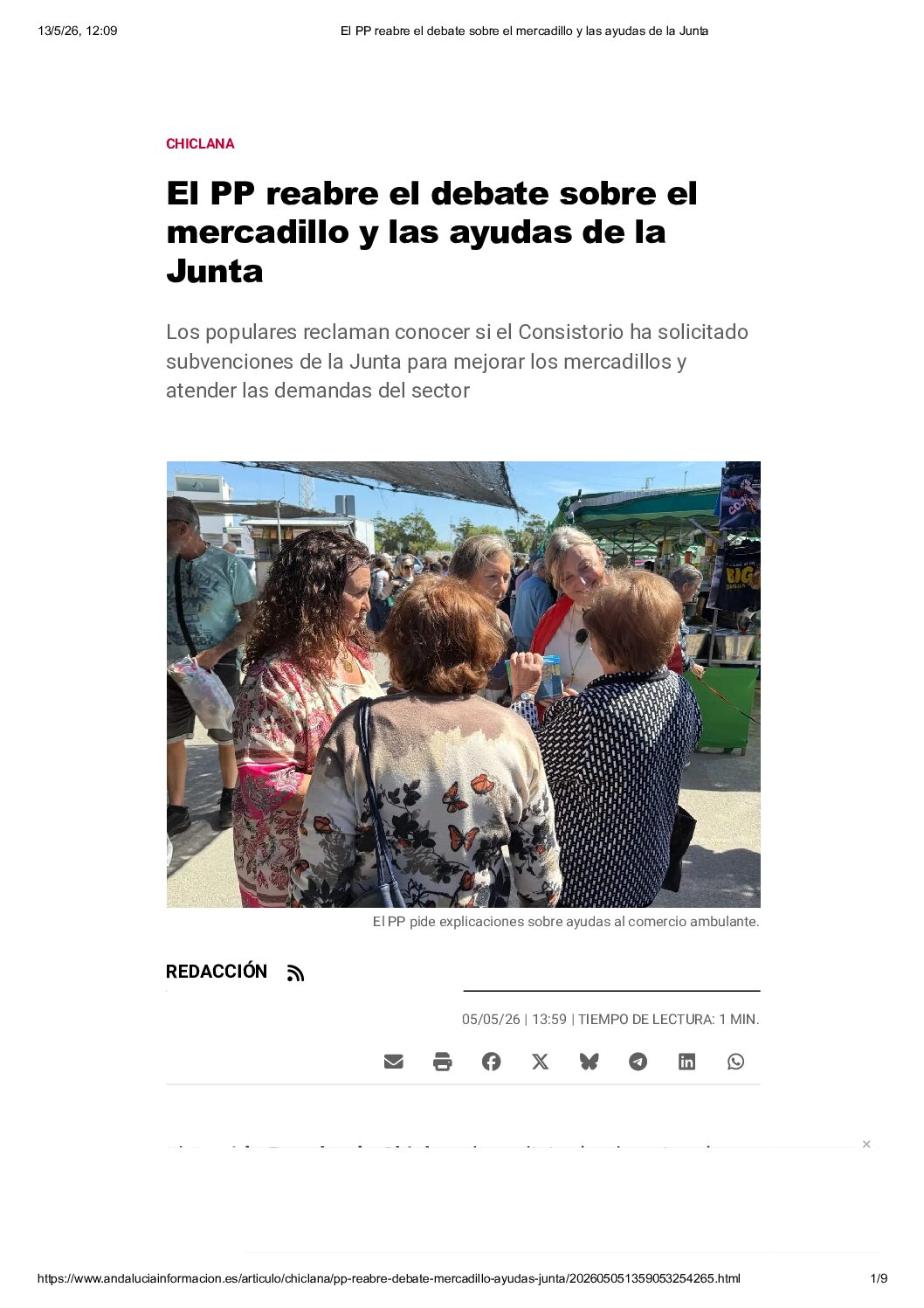 EL PP REABRE EL DEBATE SOBRE EL MERCADILLO Y LAS AYUDAS DE LA JUNTA