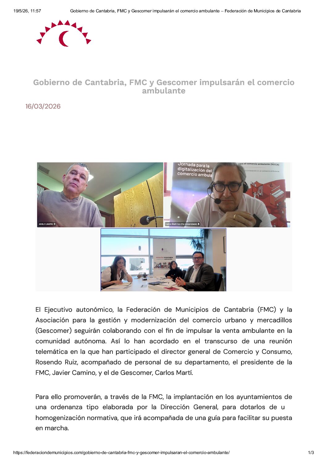 EL GOBIERNO DE CANTABRIA, FMC Y GESCOMER IMPULSARÁN EL COMERCIO AMBULANTE
