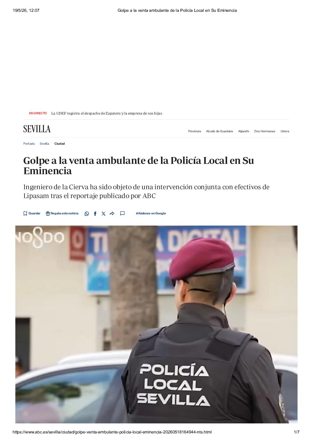 GOLPE A LA VENTA AMBULANTE DE LA POLICÍA LOCAL EN SU EMINENCIA