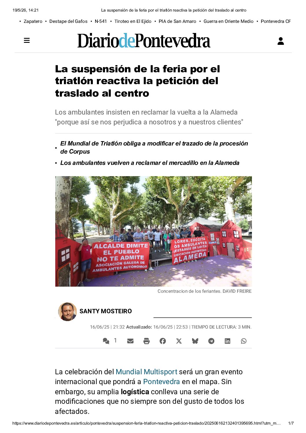 LA SUSPENSIÓN DE LA FERIA POR EL TRIATLÓN REACTIVA LA PETICIÓN DEL TRASLADO AL CENTRO