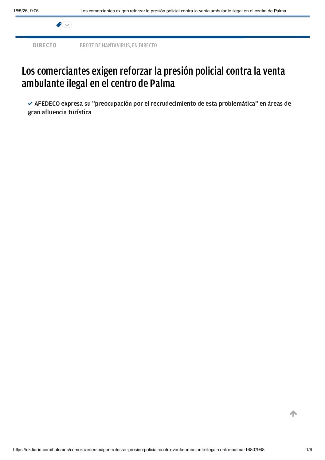 LOS COMERCIANTES EXIGEN REFORZAR LA PRESIÓN POLICIAL CONTRA LA VENTA AMBULANTE ILEGAL EN EL CENTRO DE PALMA