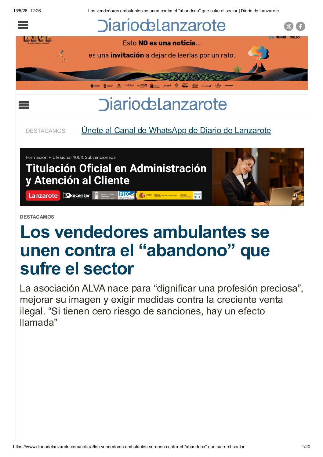 LOS VENDEDORES AMBULANTES SE UNEN CONTRA EL «ABANDONO» QUE SUFRE EL SECTOR