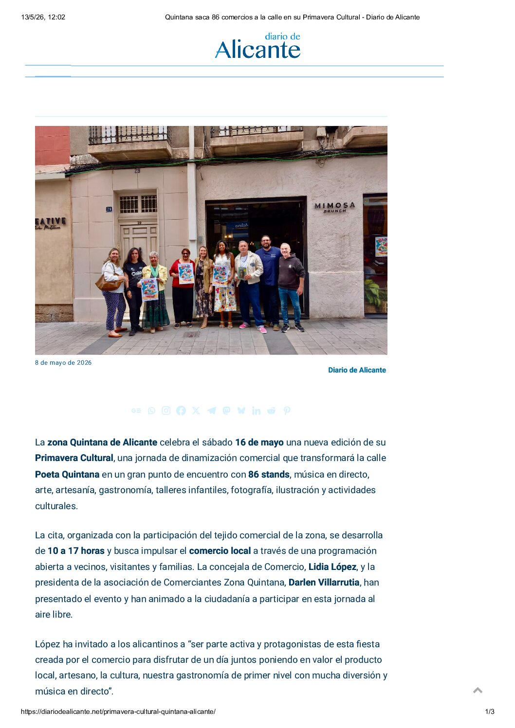 QUINTANA SACA 86 COMERCIOS A LA CALLE EN SU PRIMAVERA CULTURAL – DIARIO DE ALICANTE