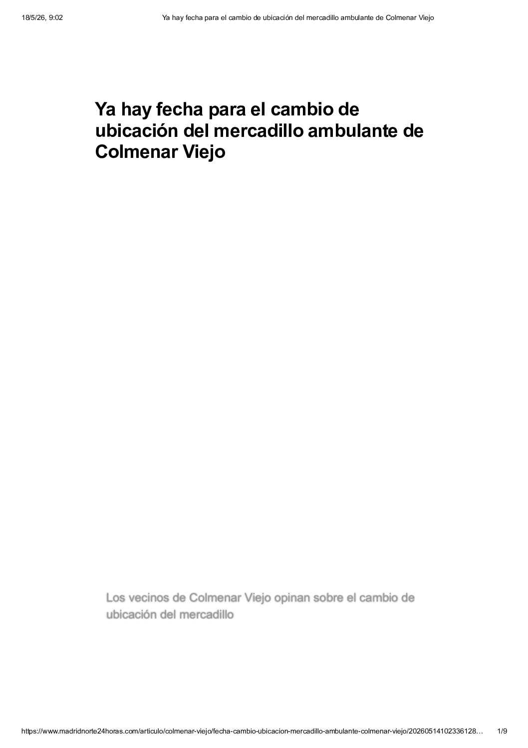 YA HAY FECHA PARA EL CAMBIO DE UBICACIÓN DEL MERCADILLO AMBULANTE DE COLMENAR VIEJO