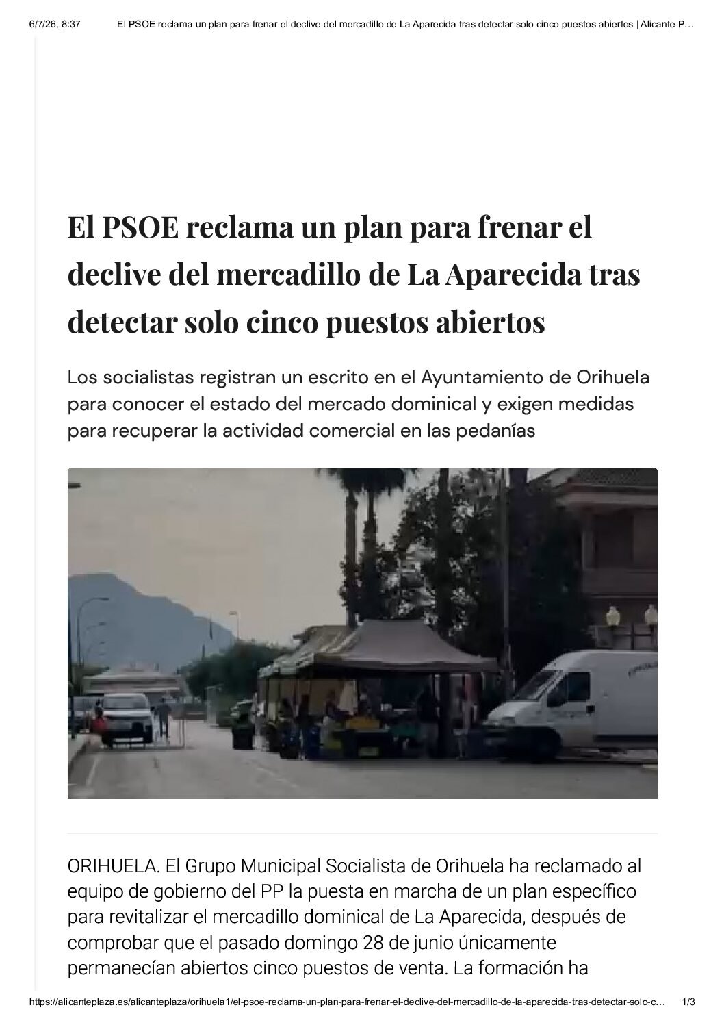 El PSOE reclama un plan para frenar el declive del mercadillo de La Aparecida tras detectar solo cinco puestos abiertos _ Alicante Plaza