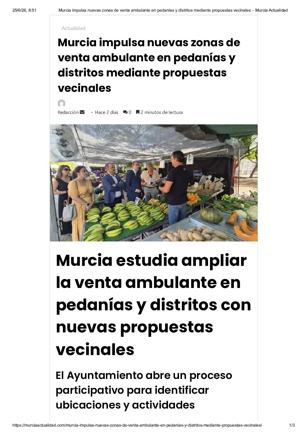 Murcia impulsa nuevas zonas de venta ambulante en pedanías y distritos mediante propuestas vecinales – Murcia Actualidad