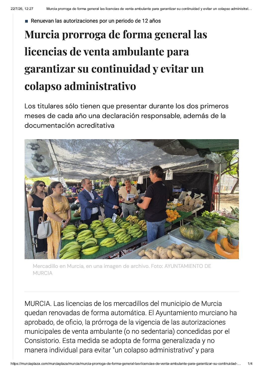 Murcia prorroga de forma general las licencias de venta ambulante para garantizar su continuidad y evitar un colapso administrativo _ Murcia Plaza