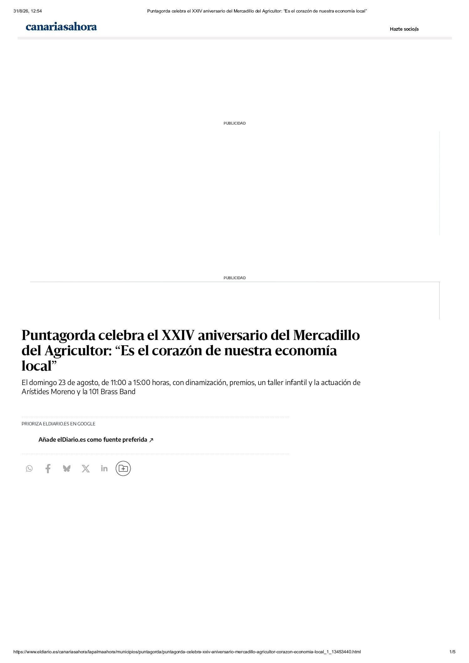 Puntagorda celebra el XXIV aniversario del Mercadillo del Agricultor_ “Es el corazón de nuestra economía local”