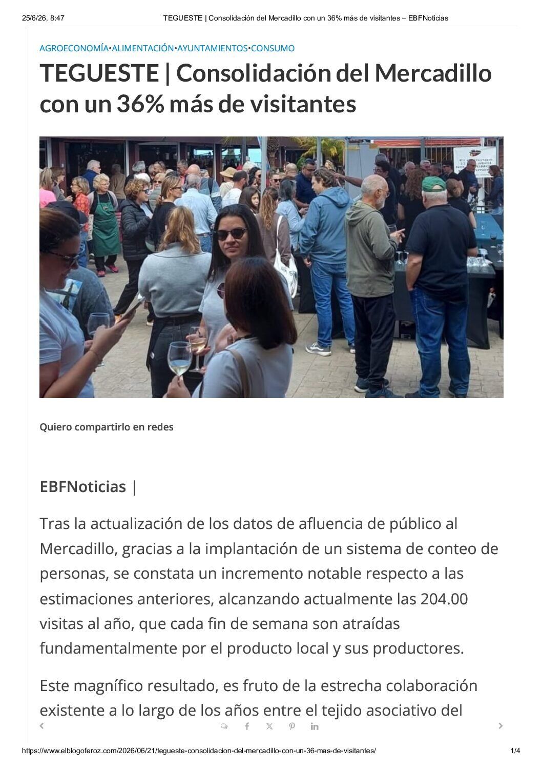TEGUESTE _ Consolidación del Mercadillo con un 36% más de visitantes – EBFNoticias